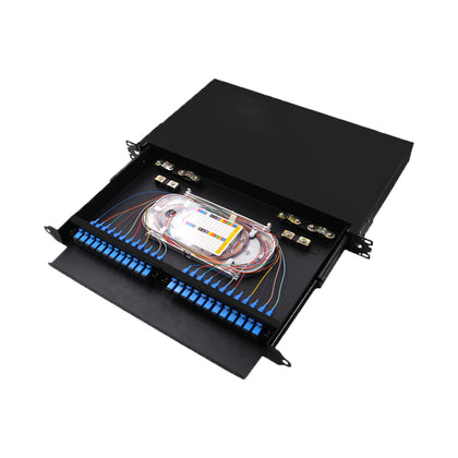 Quadro de distribuição óptica ODF 19 polegadas 1U tipo gaveta montada em rack ODF 24 núcleos painel de remendo de fibra óptica