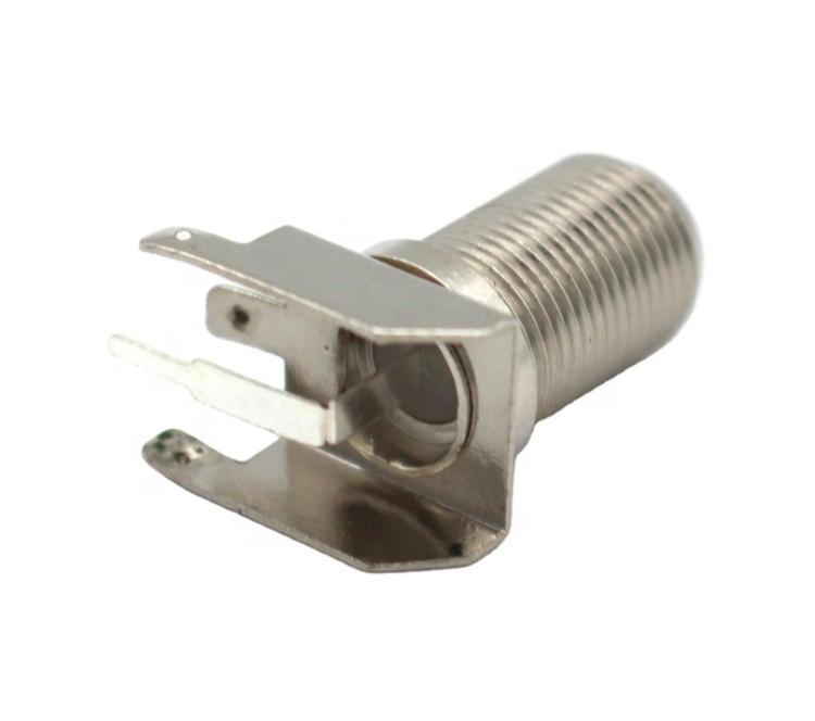 Brass Right Angle RF coaxial F type female connector for PCB Mount
