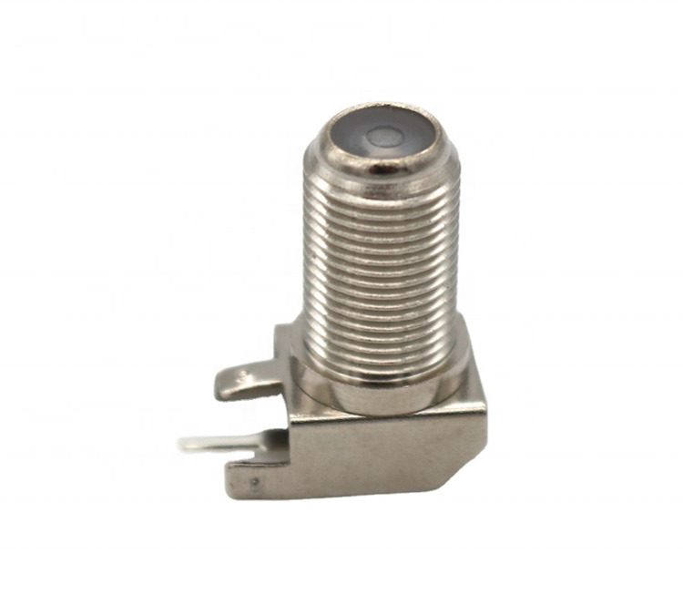 Brass Right Angle RF coaxial F type female connector for PCB Mount