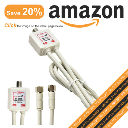 20% OFF Buy on Amazon GROWORD Satellite Splitter 5-2500MHz, 2-Way CATV Splitter with RG6 Coaxial Cable and 2 Connectors