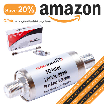 20% OFF Buy on Amazon Waterproof 5-698 Mhz CATV Low Pass LPF Filter 5G Filter for TV Antenna Signal Purifier-Improve Digital HDTV Antenna and Amplifier Signals